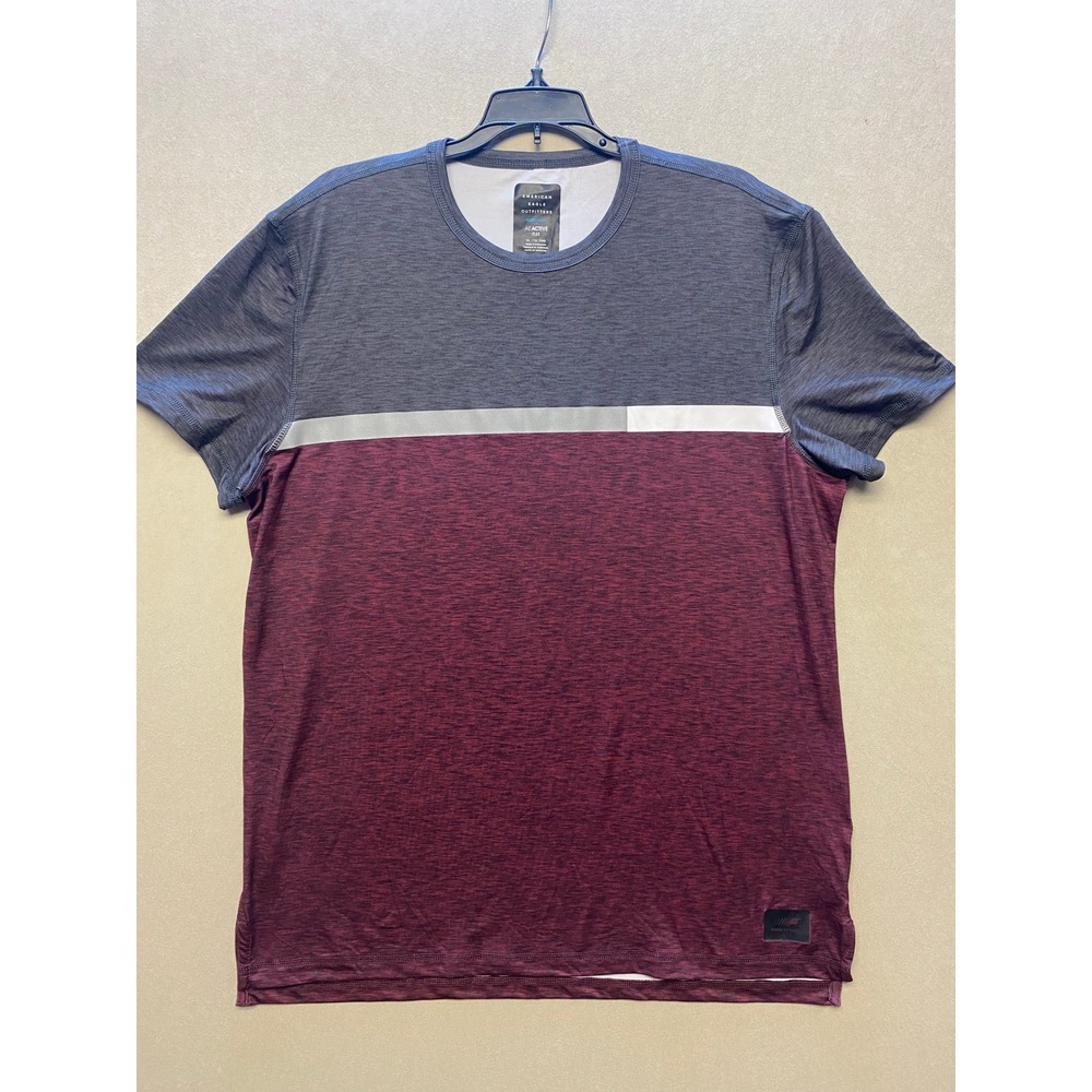 American Eagle AE Active Flex Mens XL Gray Burgundy Colorblock Reflective Shirt